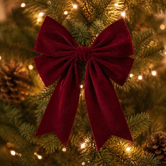 EWASWON Large Velvet Christmas Bows 9.8x7.9 Inch Red Burgundy Bow Decorations for Christmas Tree Wreath Mantel Indoor Outdoor Holiday Gift