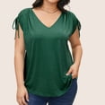 thumbnail image 2 of CKpwisy Plus Szied Cap Sleeve Tank Tops Casual Drawstring Tshirts Solid V Neck Tunics Blouses Comfy Loose Summer Basic Tees Shirts Ladies Elegant Pleated Tunics Shirts, 2 of 5
