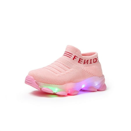 

BELLZELY Compression Socks for Women Clearance Children Baby Girls Boys Letter Mesh Led Luminous Socks Sport Run Casual Shoes