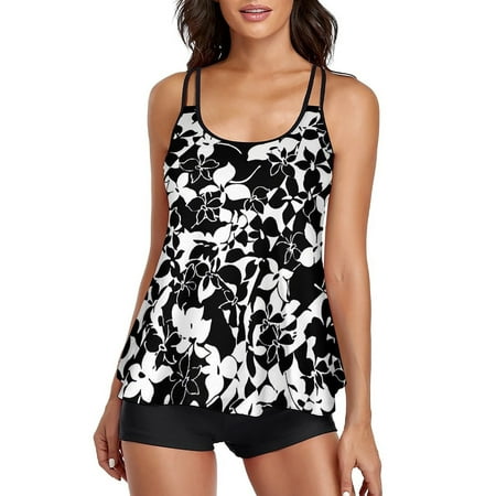 Clearance Sales Womens Halter Tankini Bathing Suit Control Flowy Bathing Tank Swimwear With Boyshorts Two Piece Swimsuit with Bottom Womens Two Piece Swimwear