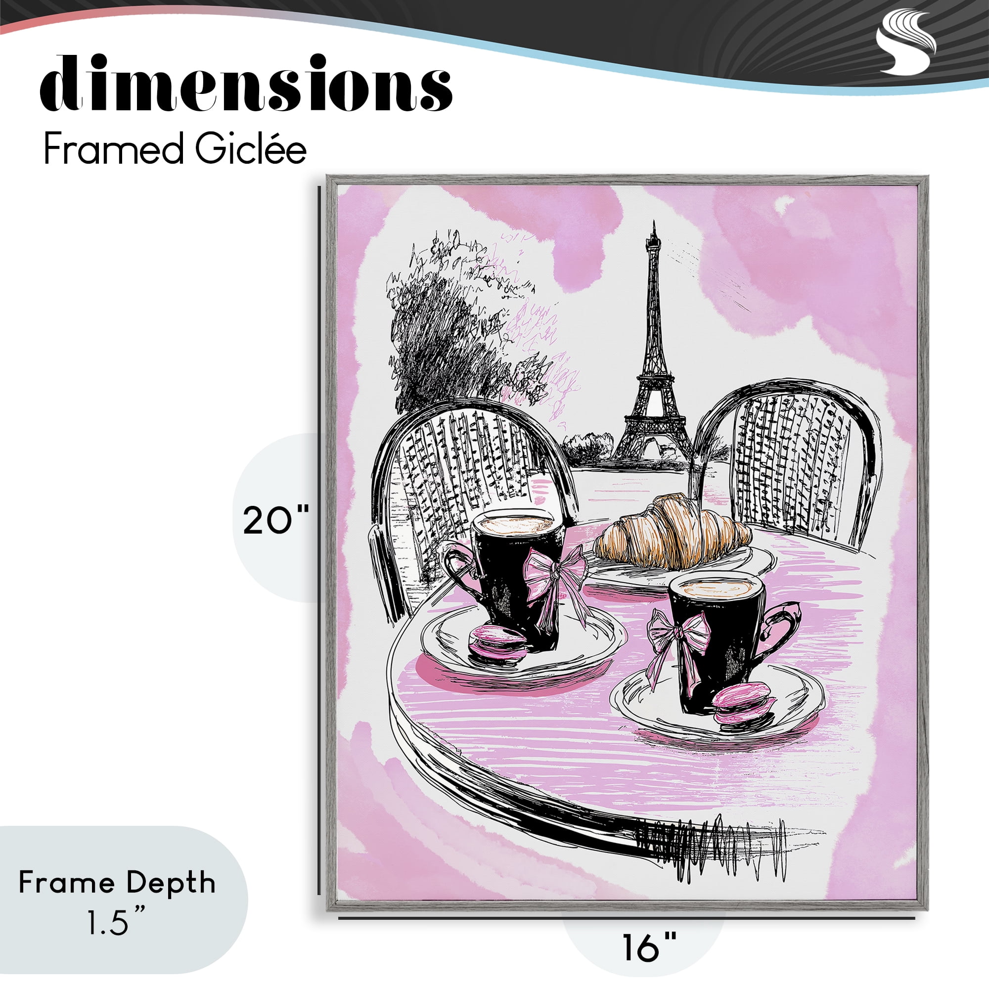 Stupell Industries Pink Parisian Cafe Breakfast Gray Framed Giclee Art, design by Jess Stempel