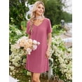thumbnail image 5 of Ekouaer Nightgowns for Women Bamboo Viscose Night Gowns Short Sleeve Sleep Shirt Pleated V Neck House Dress Soft Night Shirts, 5 of 6