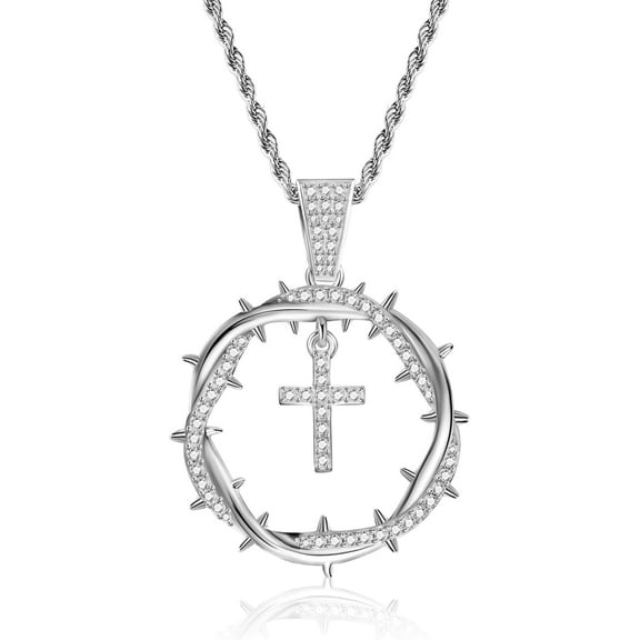 Leander Crown Of Thorns with Cross Nails Pendant Iced Out Necklace for Women and Men 18K Gold Plated 5A CZ Necklace