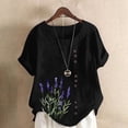 thumbnail image 2 of Sexlip Womens Short Sleeve Top Lavender Print Side Button Design Decorative Necklace Detail Soft Fabric Relaxed Silhouette for Outdoor Relaxation Black M, 2 of 5