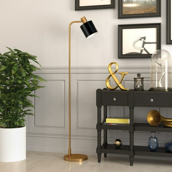 Evelyn&Zoe Thew 65" Tall Floor Lamp with Metal Shade, Brass/Black
