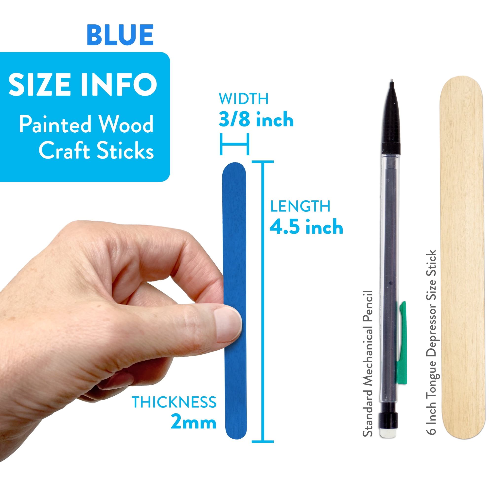 CraftySticks- 1000 Pack 4.5 Inch Blue Painted Popsicle Sticks, Wood Craft Sticks for Crafts, Learning and STEM Basics