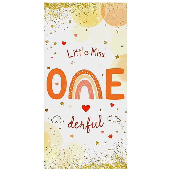Cute Little Miss One Themed Backdrop Banner with Rainbow Hearts Stars Glitter Background Party Supplies for First Birthday Party Birthday Decoration Photography Props