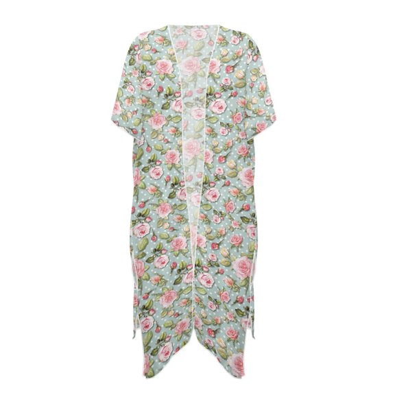 HELLHERO Polyester Bathing Suit Cover Up for Beach Not Prone to Shrinking Free Size Long Kimono Swimsuit Cover Up Roses