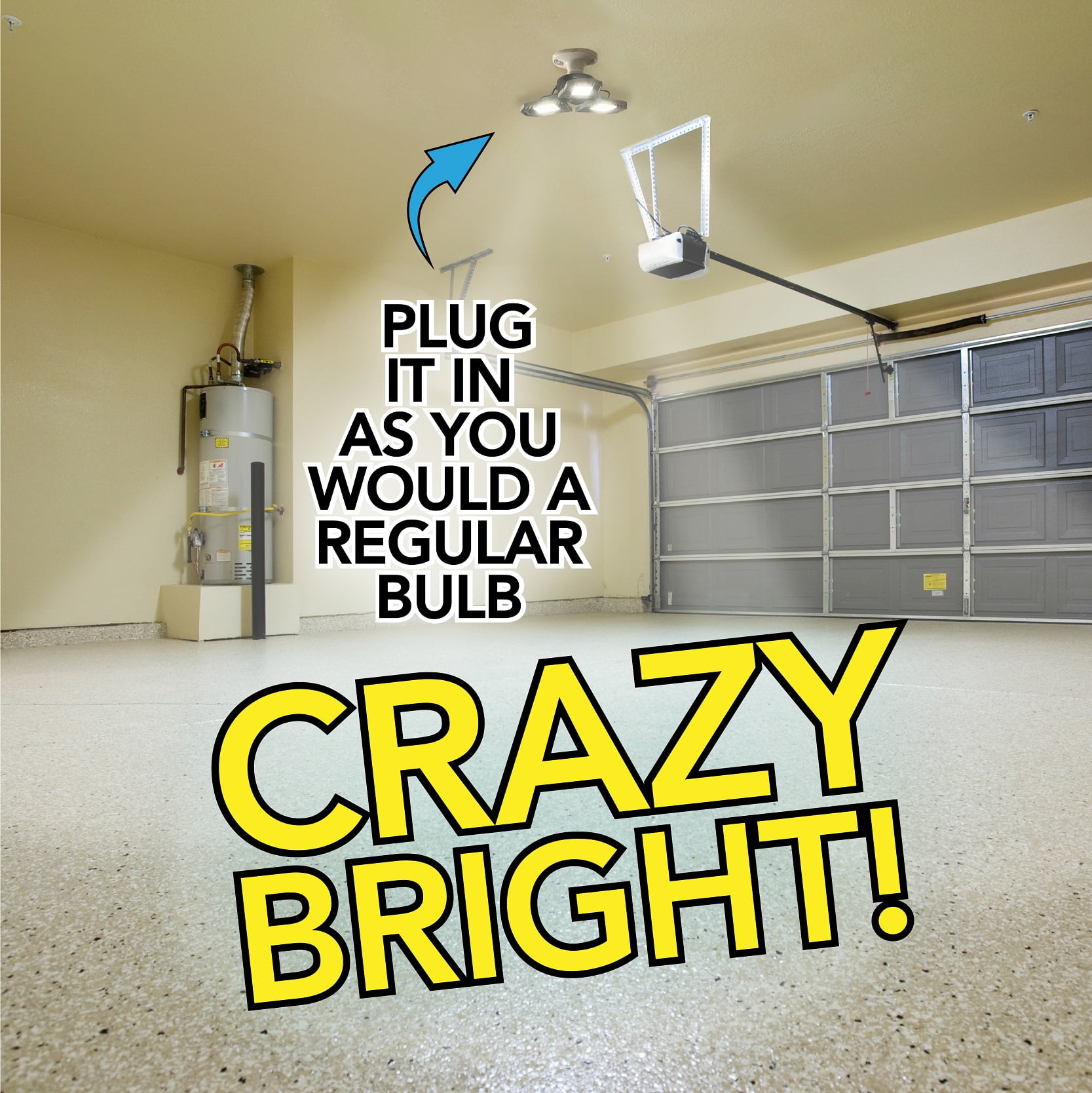Bell + Howell TriBurst 2000 Lumens, LED Ceiling-Mounted Work Light, Garage Light, Indoor or Outdoor Lighting