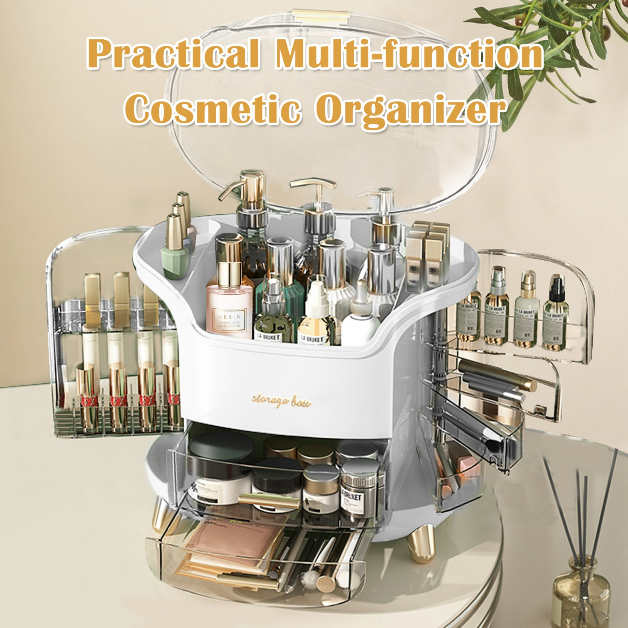 Wdmiya White Makeup Organizer Storage Box With Lid, Large Capacity photo 2