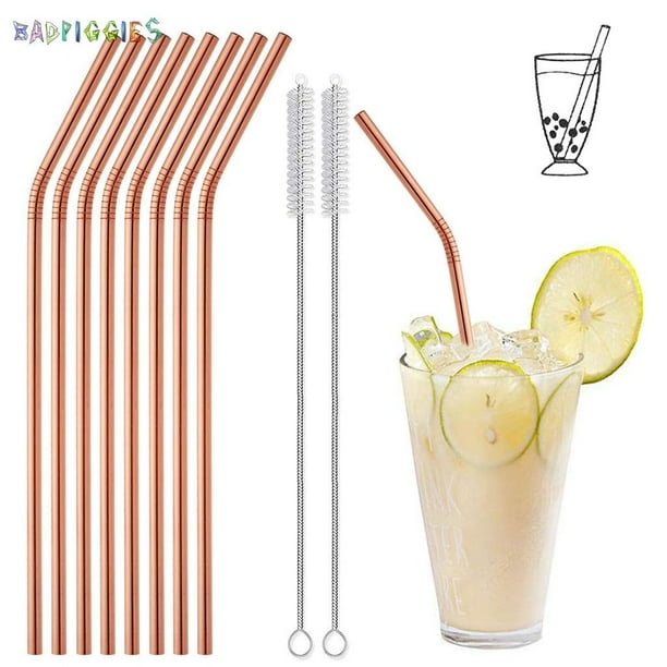 BadPiggies Set of 8 Reusable Stainless Steel Drinking Straws 10.5