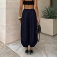 thumbnail image 6 of Palazzo Pants for Women Wide Leg Flowy Baggy Balloon Pants Women Elastic High Waist Pleated Barrel Harem Pants Fashion Vacation Lantern Joggers Black L, 6 of 10