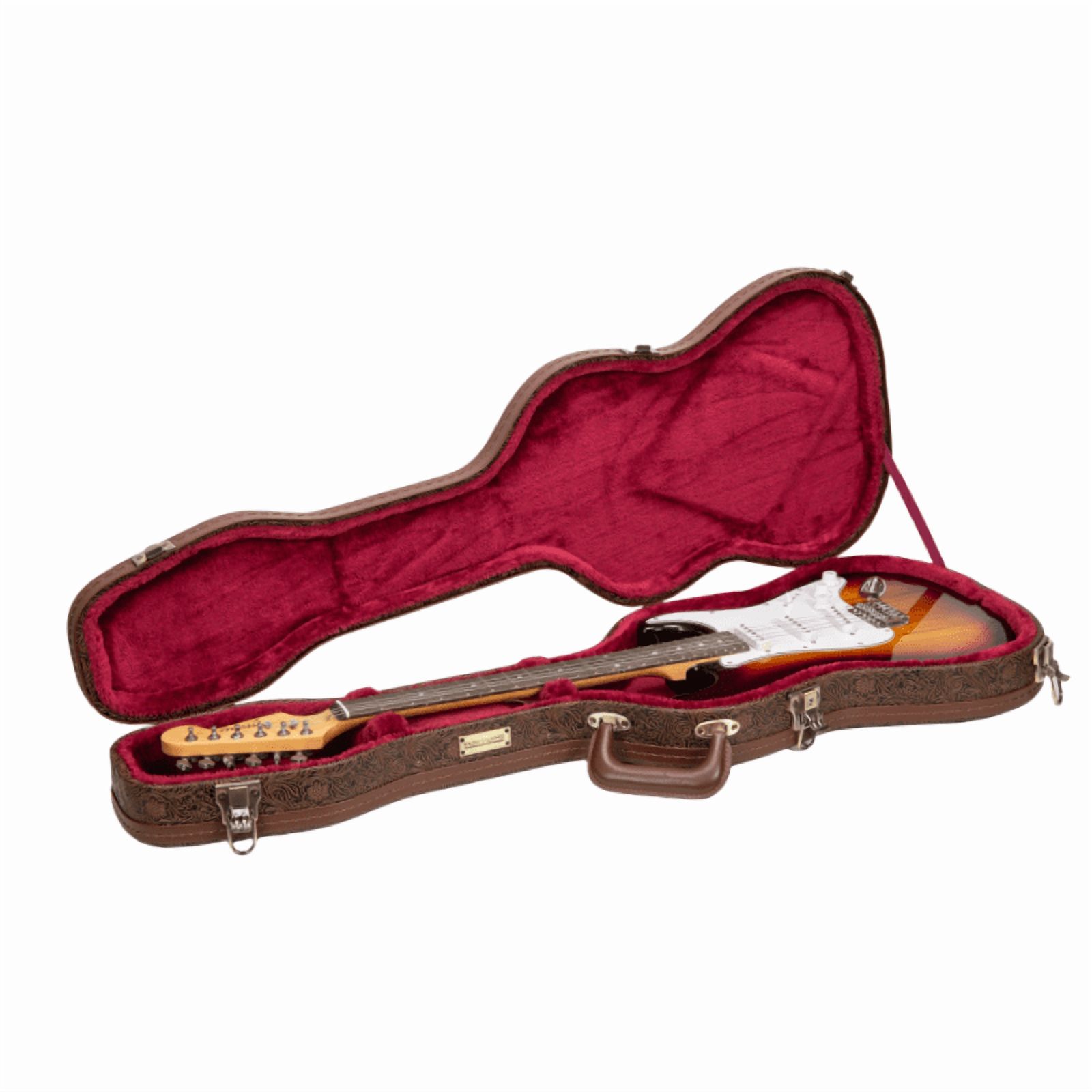 Crossrock Designer Series- Universal Wooden Case for Stratocaster and Telecaster Electric Guitars- Security Lock, Metal Feet, Storage Space- Blossom Brown