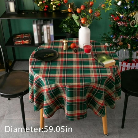 

Clearance Christmas Table Cloth Round Style Cartoon Christmas Plaid Christmas Polyester Tablecover Design Anti-Wrinkle and Smooth Table Cloth for Kitchen/Home Decoration