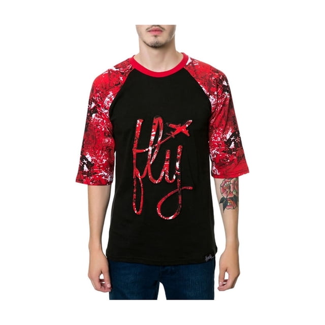 Fly Society The Max Raglan - Camiseta gráfica para hombre, color negro, grande