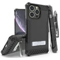 thumbnail image 1 of Tri-Shield Combination for iPhone 13 Pro Max Case, Nakedcellphone [Military Grade] Rugged Cover with Metal Kickstand [Includes Wrist Strap Lanyard + Belt Clip Holster] - Black, 1 of 10