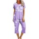 thumbnail image 1 of Conjuntos Cortos para Mujeres Impresión Floral de Verano Casual Manga Corta Cuello Redondo Y Pantalones Recortados Conjunto de Poliéster, Traje de Verano Casual, 1 of 7