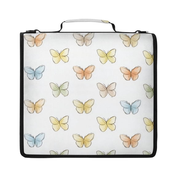 Zipper Binder with Shoulder Strap 2 inch 3 Ring Waterproof File Folder Organizer Bag 500 Sheet White Background Butterfly