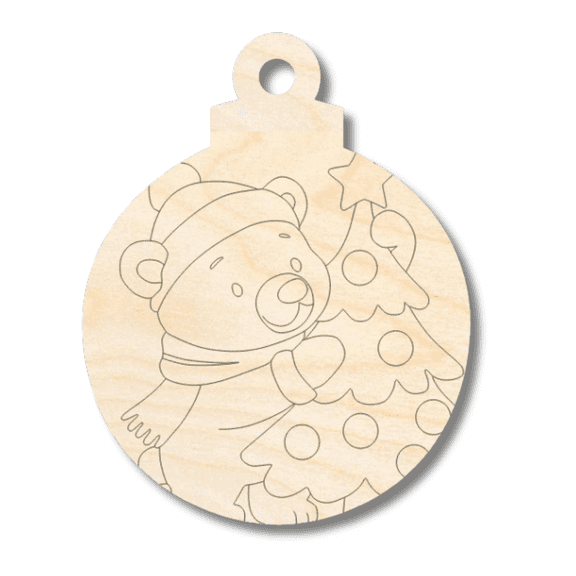 Unfinished Wood Etched Polar Bear Ornament Shape | Paint By Line Crafts 10" / 1/8"
