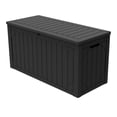 thumbnail image 2 of Decksplore 110 Gal Patio Storage Box, Lockable, UV-Resistant, HDPE Waterproof Deck Box, Patio Storage Bench for Backrests, Planter, Pool Toy (Black), 2 of 9