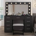 thumbnail image 1 of Ktaxon Grande Coiffeuse, Ensemble de Coiffeuse avec Dessus en Verre Visible avec Station de Recharge, pour Filles et Femmes, Noir, 1 of 8