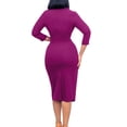 thumbnail image 4 of DYMADE Women Office Suit Elegant Buckles 3/4 Sleeve Asymmetrical Midi Dress, 4 of 4
