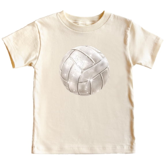 Faux Glitter Volleyball Shirt for Toddlers and Girls Cute Girly Volleyball Fan Tee Natural Shirt Youth Large