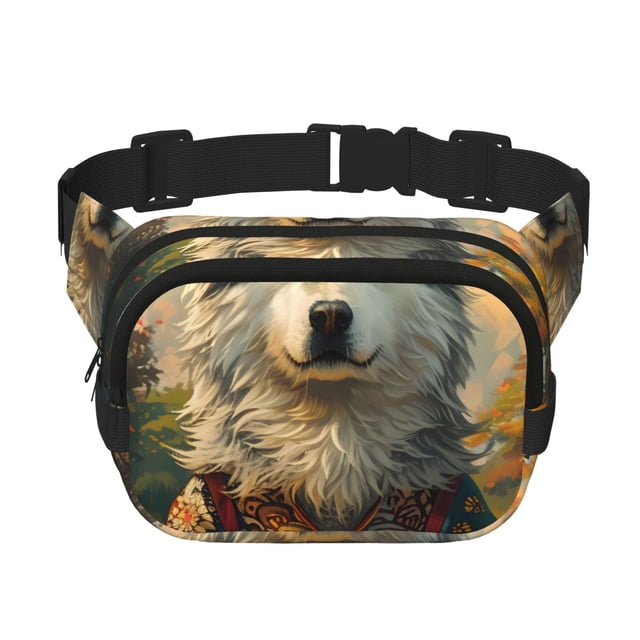 Fotbe Forest Maple Leaf Husky Cangurera Cuadrada con Estampado de Doble Capa, Bolsa de Cintura Ajustable Mini para Hombres y Mujeres