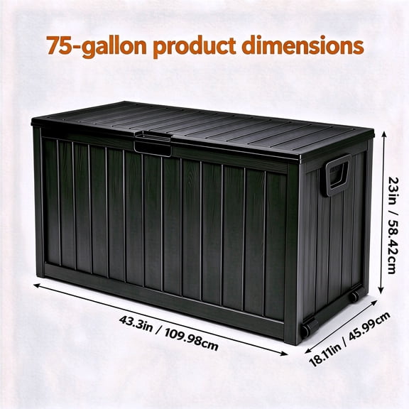 75 Gallon Outdoor Waterproof Storage Box with Flip-Top Lid, Heavy-Duty Deck Box Suitable for /Outdoor Use - Plastic