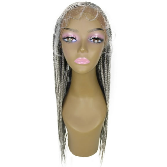 LUXLUXE Shanelle Straight 29 Inch Long 13X5 Hand-Tied Lace Braided Wig, Heat Resistant Fiber, Gray
