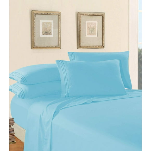 Elegant Comfort Luxury Bed Sheet Set on Three-Line Design 1500 Premier Hotel Quality Wrinkle and Fade Resistant 4-Piece Bed Sheet Set, Deep Pocket, Queen, Aqua Blue