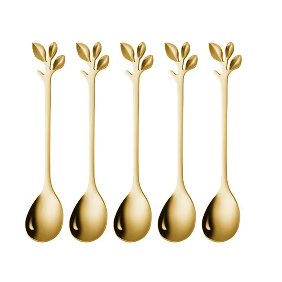 5*Stainless Steel Spoon Branches Leaf Spoon For Kitchen Tableware Ornament