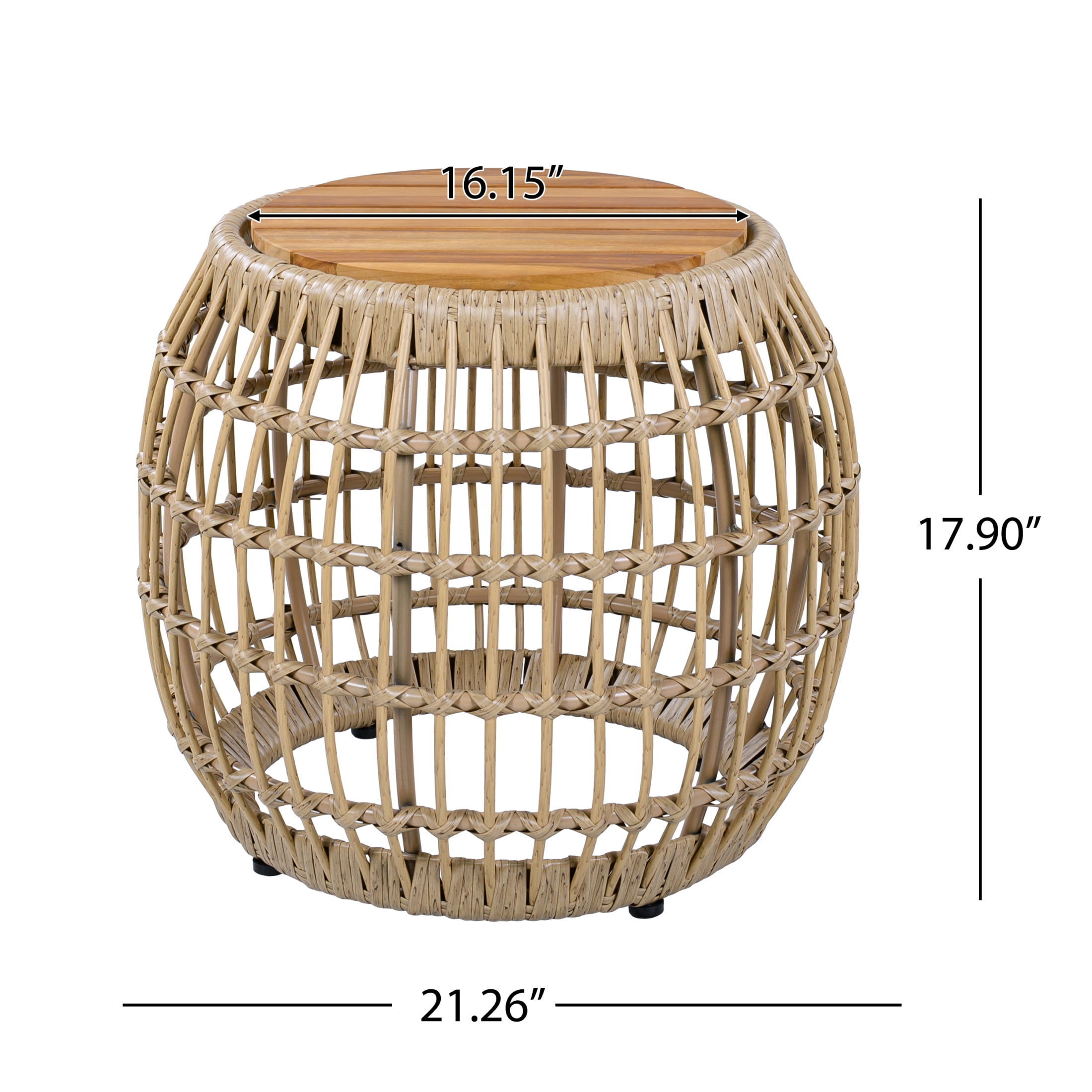 Christopher Knight Home Acacia Wood Outdoor Round Accent Side Table with Wicker Base, Light Brown