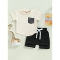 thumbnail image 3 of Toddler Baby Boy Summer Clothes Short Sleeve Striped Pocket Tshirt Top Solid Shorts Set Casual Outfits, 3 of 9