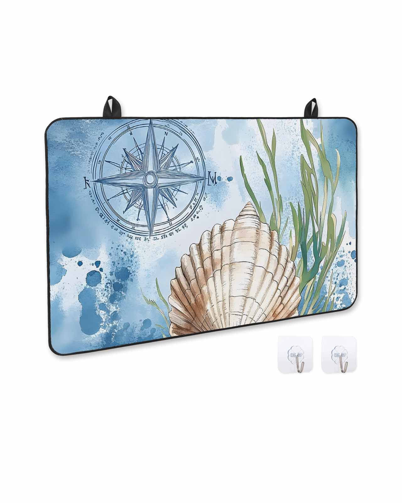 nqOlkjepod Large Induction Cooktop Protector Mat 31"x24", Coastal Nautical Stove Top Covers for Electric Stove, Summer Ocean Shell Seaweed Decorative Stove Burner Cover Mats, Glass Top Stove Cover