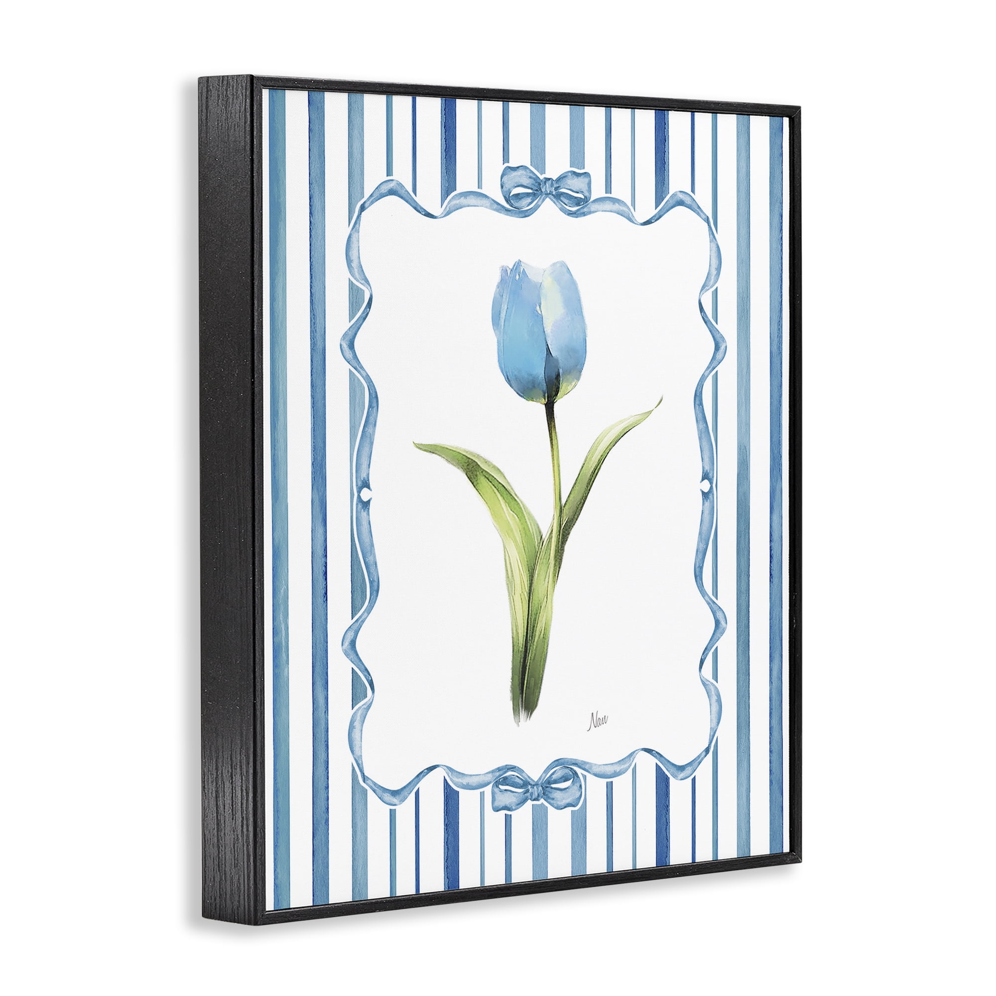 Stupell Industries Single Blue Tulip Stripes Black Framed Giclee Art, design by Nan
