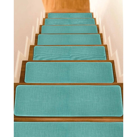 Vintage Teal Green Non-Slip Stair Treads for Wooden Steps, 10 Pack-8x30in Carpet Stair Mats with Adhesive Backing, Noise-Reducing Step Covers for Indoor Stairs, Easy to Install & Residue-Free