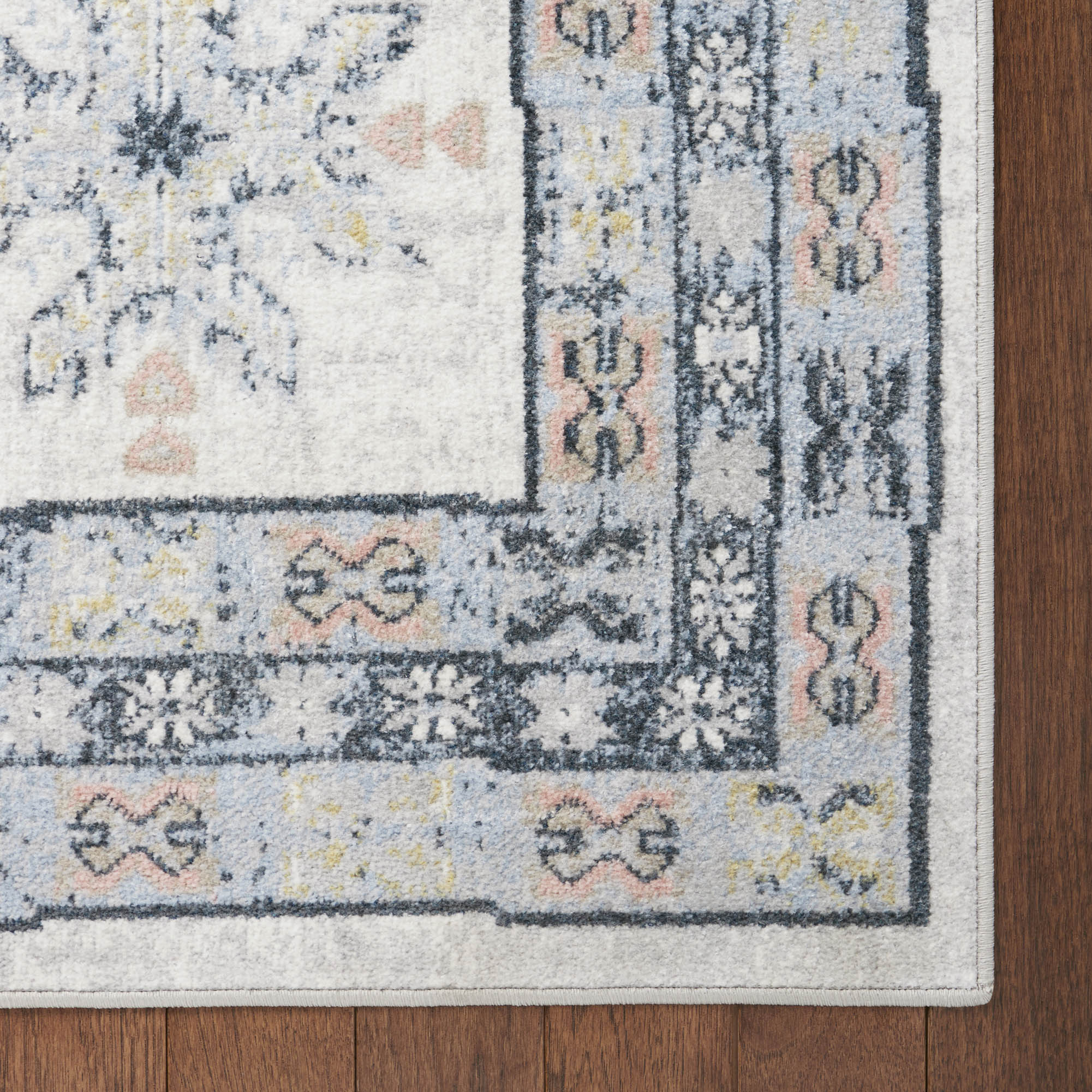Everwash Treasure Saul Southwest Geometric Machine Washable Runner Area Rug, Grey/Navy Blue, 2'2"x7'2"