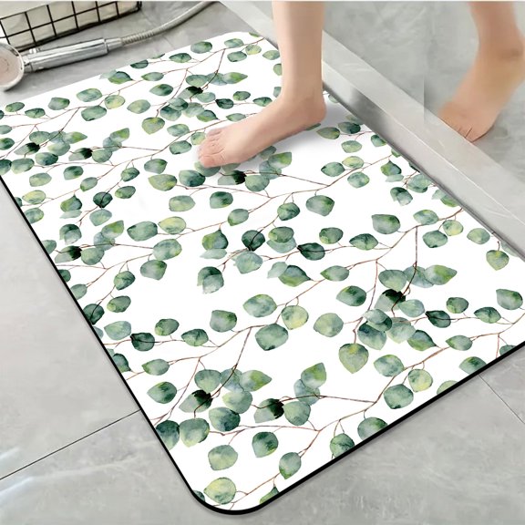 1pc Watercolor Eucalyptus Leaves Bathroom Rug Bathroom Decor and Accessories- Durable,Anti Slip,And Quick Drying,Suitable For Indoor/outdoor Use - Perfect For Bathrooms,Bedrooms,Kitchens