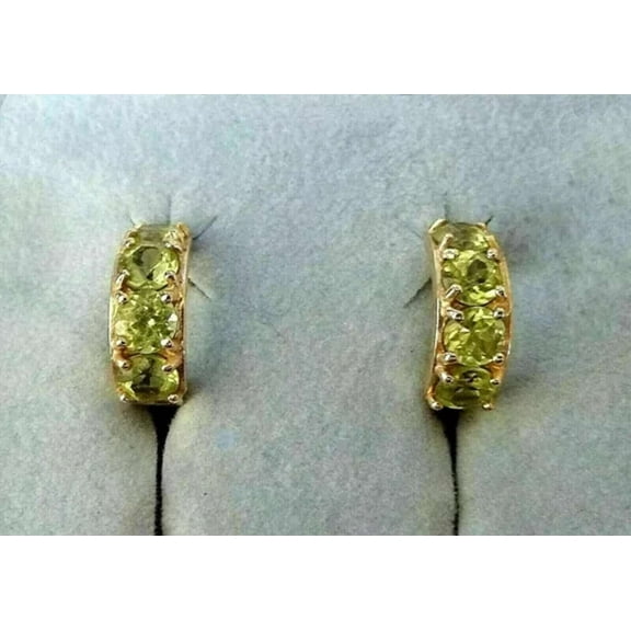 2.00CT Peridot 925 Silver Huggie Hoop Earrings 14k Yellow Gold Plated