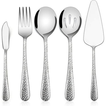 Hammered Serving Utensils, Vesteel 5-Piece Stainless Steel Hostess Serving Set Set for Buffet Party Kitchen Restaurant, Mirror Finished & Dishwasher Safe