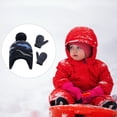 thumbnail image 2 of Minnieouse Gorro Conjunto de guantes Diseño de orejeras Gorros de punto para niños con patrones de dinosaurios Dibujos animados Accesorios de invierno Sombreros agua Azul L 4-5 ans Minnieouse AP009413-15B, 2 of 6