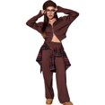 thumbnail image 2 of Women'S 2 Piece Outfits Casual Lapel Zip Sweatshirts and Wide Leg Pants Tracksuit Sets Brown L, 2 of 7