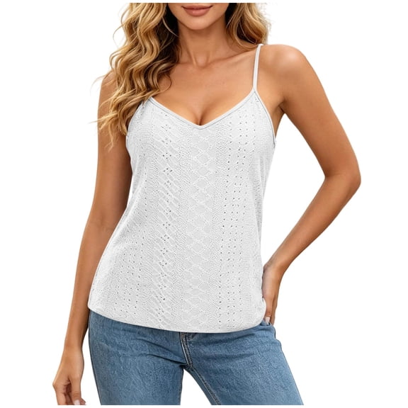 BUIGTTKLOP Eyelet Tank Tops for Women Sleeveless Spaghetti Strap Camisole Tops Deep V Neck Going out Camis