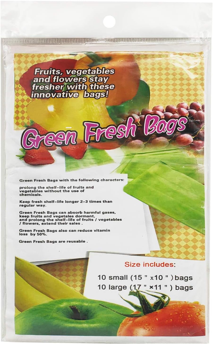 Fresh Green Bags for Fruits, Veggies, Cut Flowers Reusable