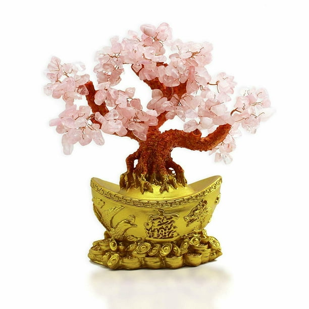 10.5'' Rose Pink Quartz Crystal Stone Money Tree Lucky Energy Feng Shui