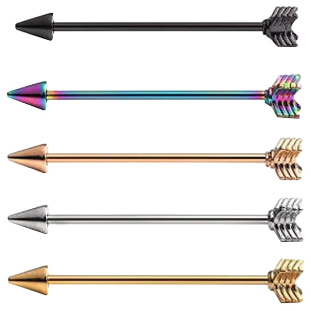 5 piezas de aretes de barra industriales de acero inoxidable para cartílago, joyería para piercing corporal