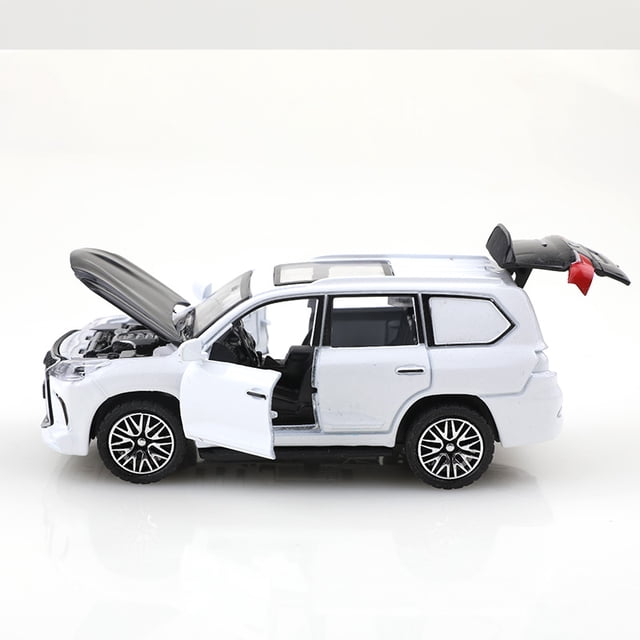 Réplica de coche de juguete todoterreno a escala 1/36, metal fundido a presión, juguete para niño, cuatro puertas que se pueden abrir y función de retroceso.,lei blanco