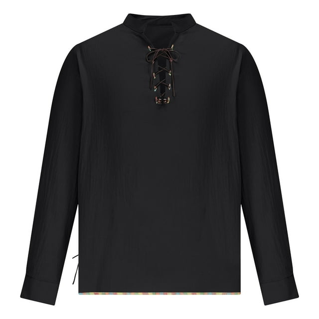 hotojiny Chemises à Manches Longues pour Hommes Rétro Lacets Hauts Renaissance Classique Vintage Col en V Vêtements de Fête d'Automne