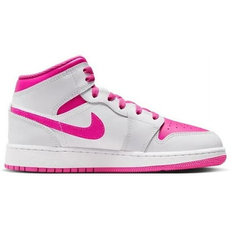 Air Jordan 1 Mid Big Kids' Shoes Color: Iris Whisper/White/Fire Pink Size: 5.5Y